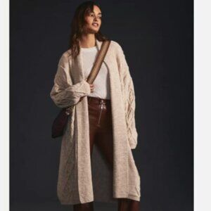 Pilcro By Anthropologie Longline Cable Knit Cardigan Small Sand